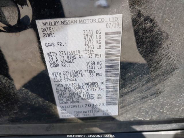 5N1AT2MV1LC703473 Nissan Rogue Sl Intelligent Awd