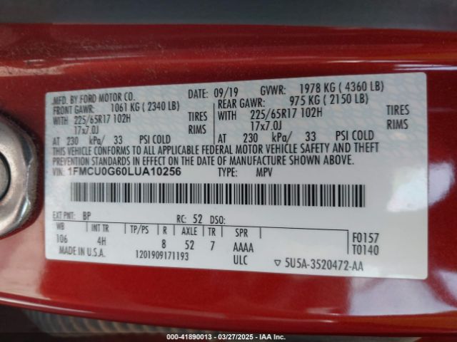 2020 FORD ESCAPE 1FMCU0G60LUA10256 Photo 8