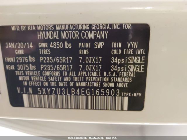 5XYZU3LB4EG165903 Hyundai Santa Fe Sport 2.4l