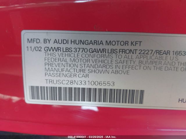 2003 AUDI TT TRUSC28N331006553 Photo 8