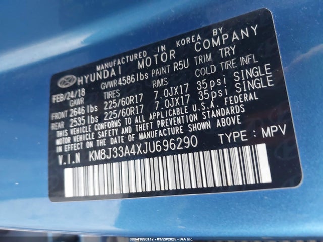 KM8J33A4XJU696290 Hyundai Tucson Sel Plus