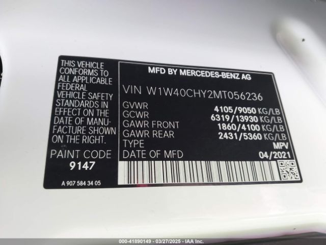 W1W40CHY2MT056236 Mercedes-Benz Sprinter 2500 High Roof I4