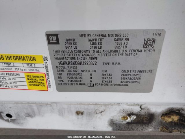 1GKKRSKD9HJ220872 GMC Acadia Limited