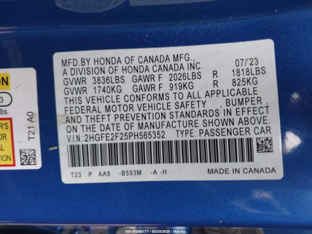 2HGFE2F25PH565352 Honda Civic Lx