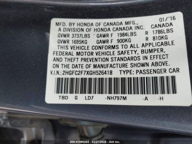 2HGFC2F7XGH526418 Honda CIVIC EX