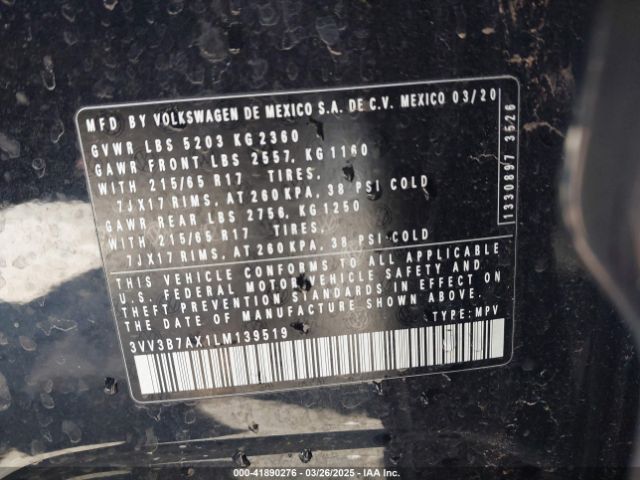 3VV3B7AX1LM139519 Volkswagen Tiguan 2.0t Se/2.0t Se R-line Black/2.0t Sel