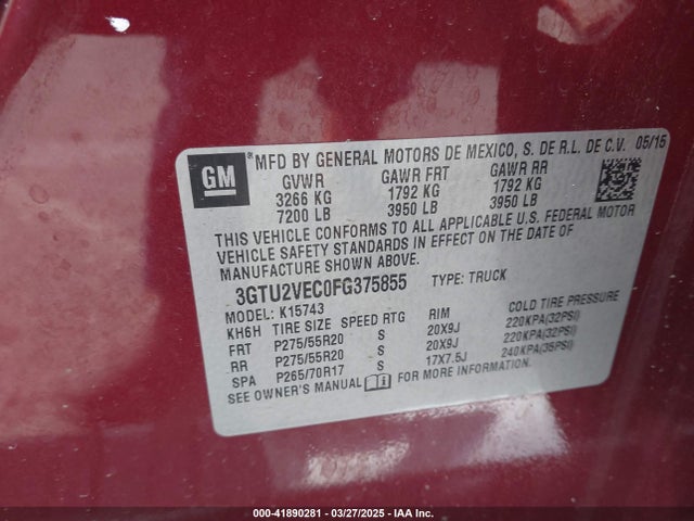 3GTU2VEC0FG375855 GMC l83 - vvt, active fuel management, aluminum