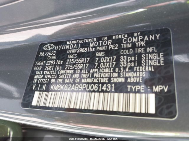 KM8K62AB9PU061431 Hyundai Kona Sel
