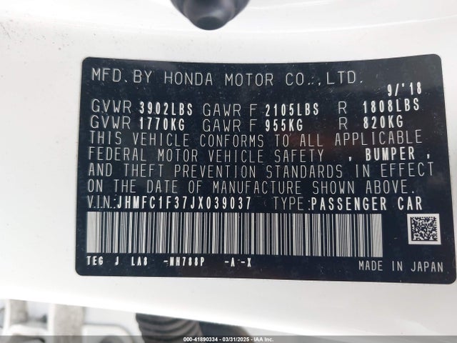 JHMFC1F37JX039037 Honda Civic Ex-t