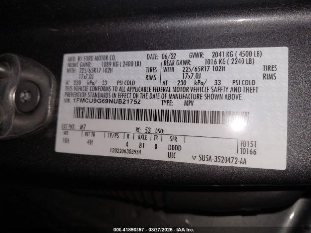 2022 FORD ESCAPE 1FMCU9G69NUB21752 Photo 8