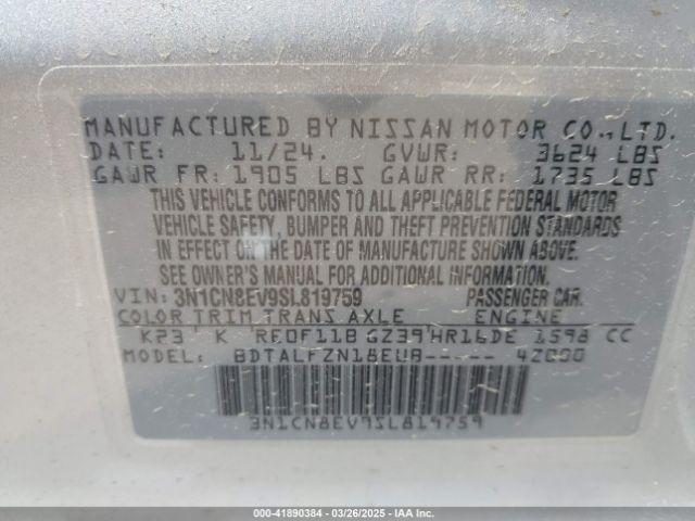 3N1CN8EV9SL819759 Nissan Versa 1.6 Sv