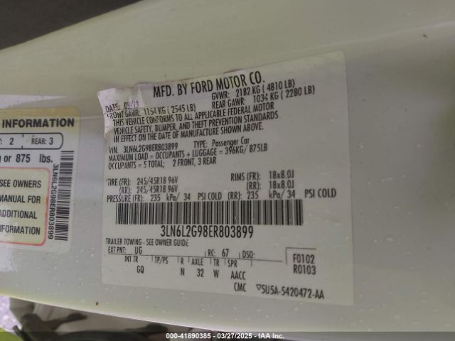 3LN6L2G98ER803899 Lincoln MKZ