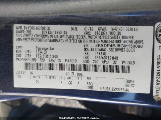 3FADP4EJ8GM150098 Ford FIESTA SE