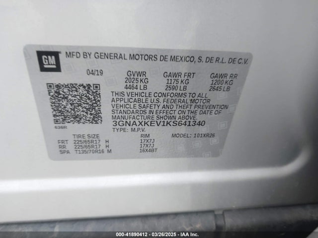 3GNAXKEV1KS641340 Chevrolet EQUINOX LT