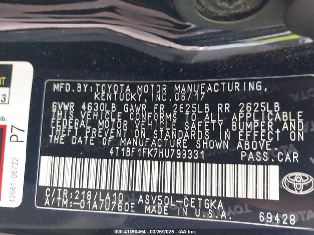 Toyota CAMRY XLE 2017 4T1BF1FK7HU799331 Image 9