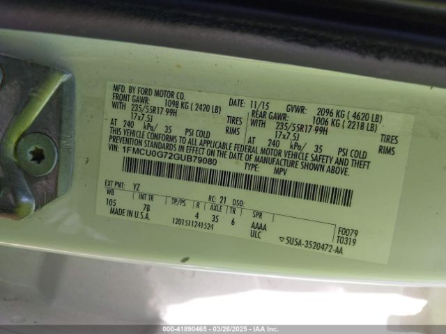 1FMCU0G72GUB79080 Ford ESCAPE SE