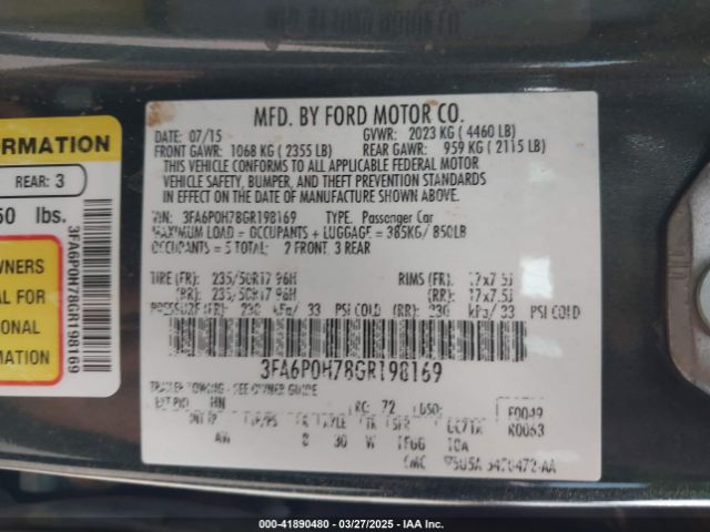 3FA6P0H78GR198169 Ford FUSION SE