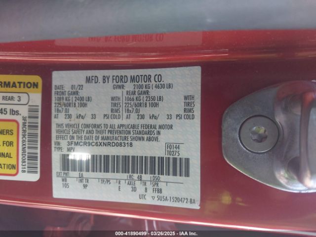 3FMCR9C6XNRD08318 Ford Bronco Sport Outer Banks