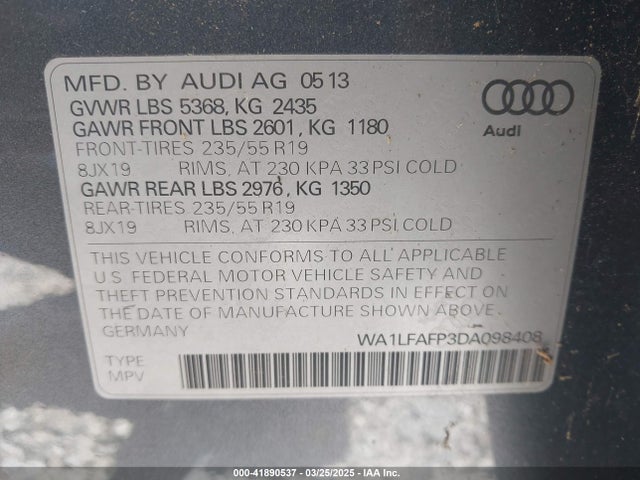 2013 AUDI Q5 WA1LFAFP3DA098408 Photo 8