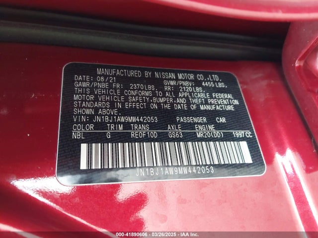 JN1BJ1AW9MW442053 Nissan Rogue Sport S Awd Xtronic Cvt