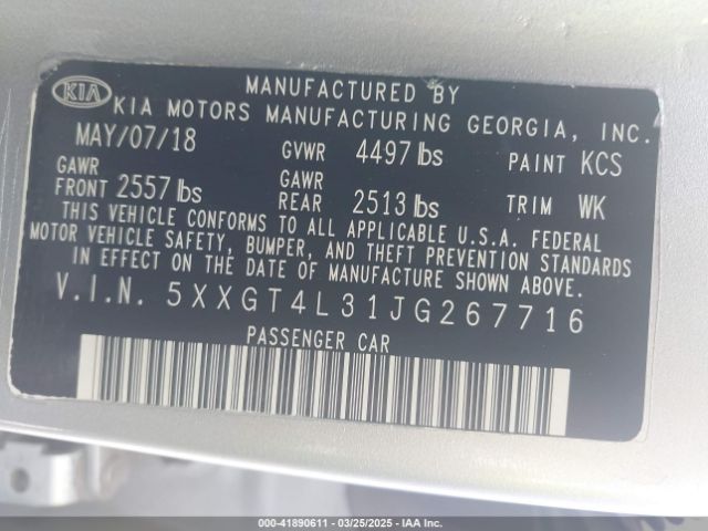 5XXGT4L31JG267716 KIA Optima Lx