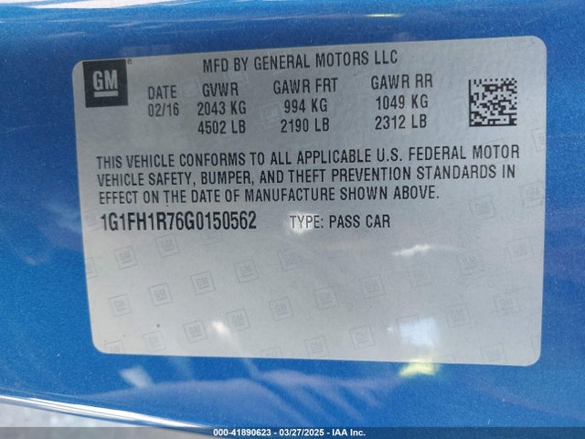 Aukcja sprzedaży 2016 Chevrolet Camaro 2ss, vin: 1G1FH1R76G0150562, numer aukcji: 41890623
