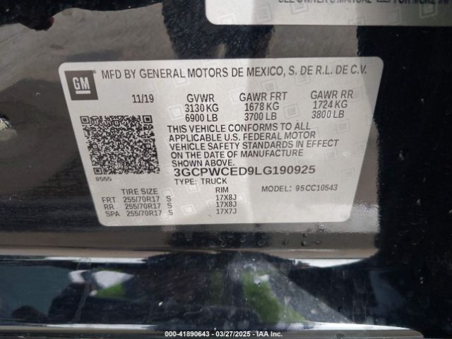 3GCPWCED9LG190925 Chevrolet Silverado 1500 2wd  Short Bed Lt