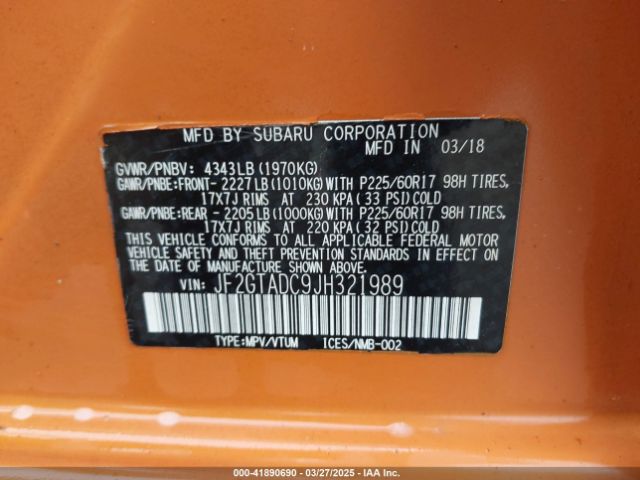 JF2GTADC9JH321989 Subaru Crosstrek 2.0i Premium