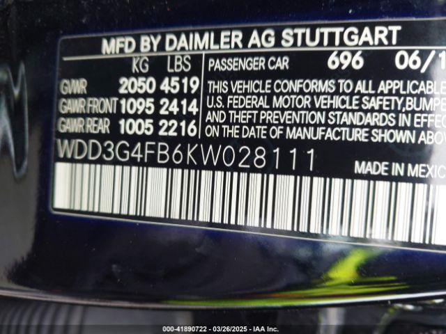 WDD3G4FB6KW028111 Mercedes-Benz A 220 4matic