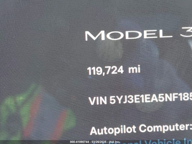 5YJ3E1EA5NF185886 Tesla Model 3 Rear-wheel Drive
