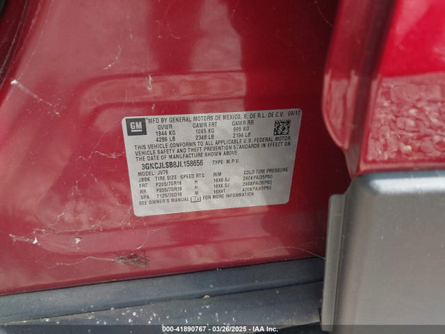 Chevrolet Trax Lt 2018 3GNCJLSB8JL158656 Image 9