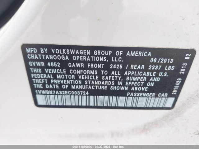 1VWBN7A32EC003724 Volkswagen Passat 2.0l Tdi Se