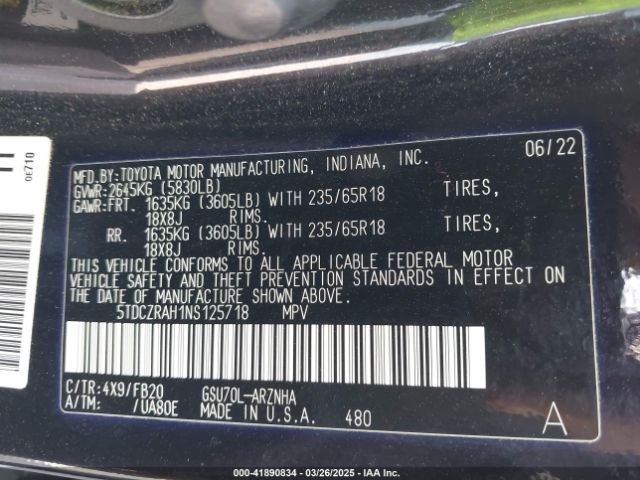 5TDCZRAH1NS125718 Toyota Highlander L