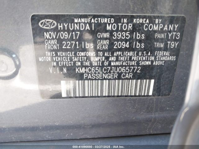 KMHC65LC7JU065772 Hyundai Ioniq Hybrid Blue