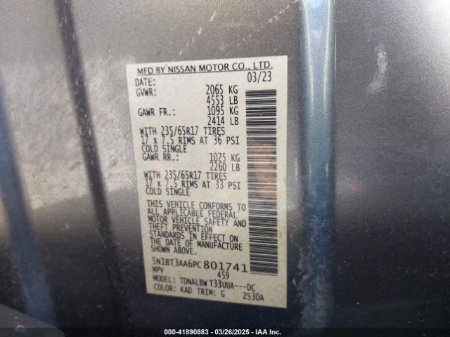 5N1BT3AA6PC801741 Nissan Rogue S Fwd