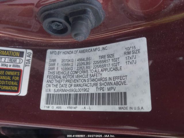 5J6RM4H59GL001962 Honda CR-V EX