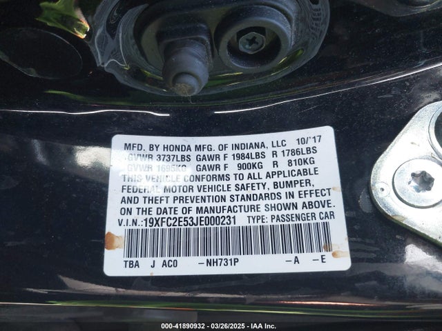 Honda Civic Lx 2018 19XFC2E53JE000231 Image 9