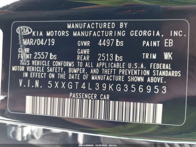 5XXGT4L39KG356953 KIA Optima S