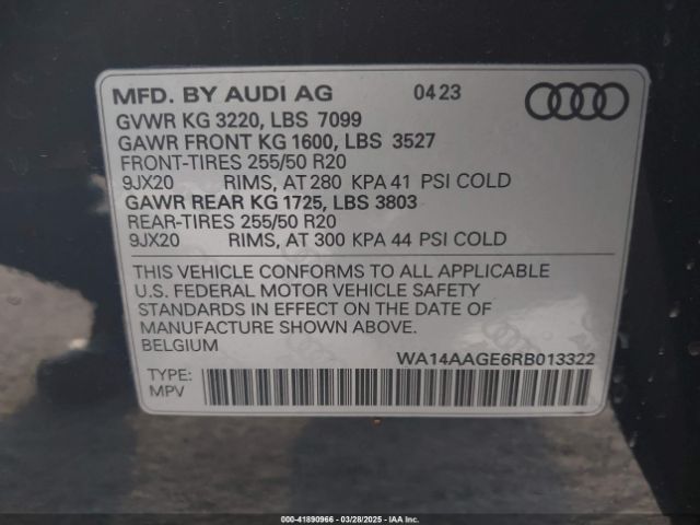 WA14AAGE6RB013322 Audi Q8 E-tron Premium Quattro