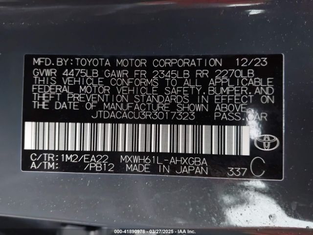 JTDACACU3R3017323 Toyota m20a-fxs