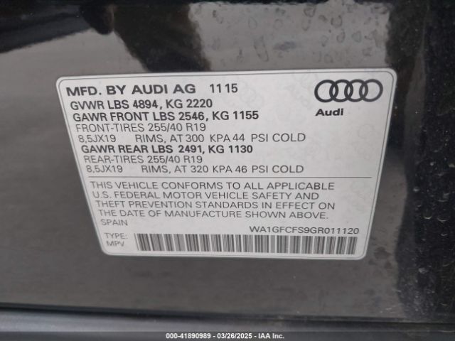 WA1GFCFS9GR011120 Audi Q3 2.0t Premium Plus