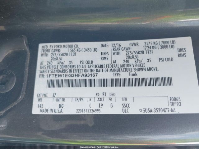 1FTEW1EG3HFA93167 Ford F-150 Xlt