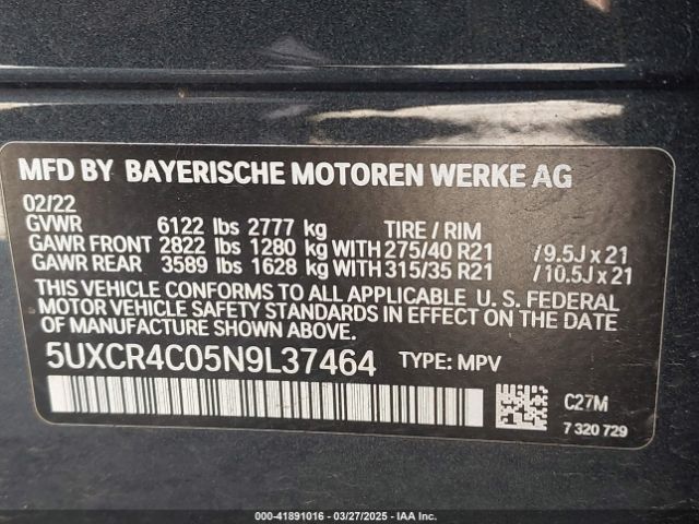 5UXCR4C05N9L37464 BMW X5 Sdrive 40i