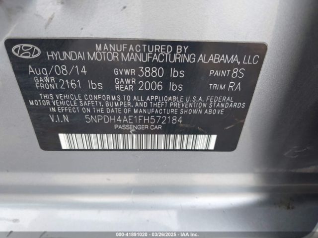 5NPDH4AE1FH572184 Hyundai Elantra Limited