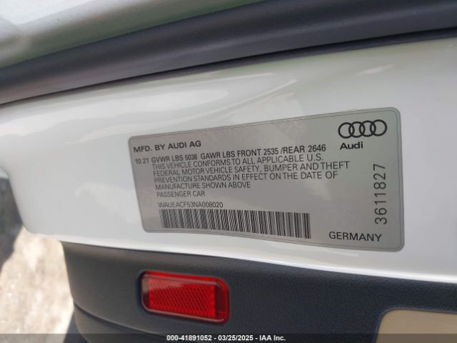 WAUEACF53NA008020 Audi A5 Sportback Prestige 45 Tfsi S Line Quattro S Tronic