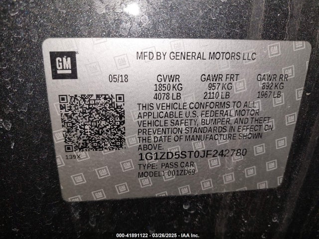 1G1ZD5ST0JF242780 Chevrolet MALIBU LT