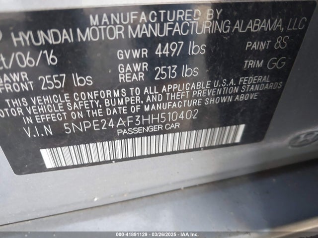 5NPE24AF3HH510402 Hyundai SONATA SE