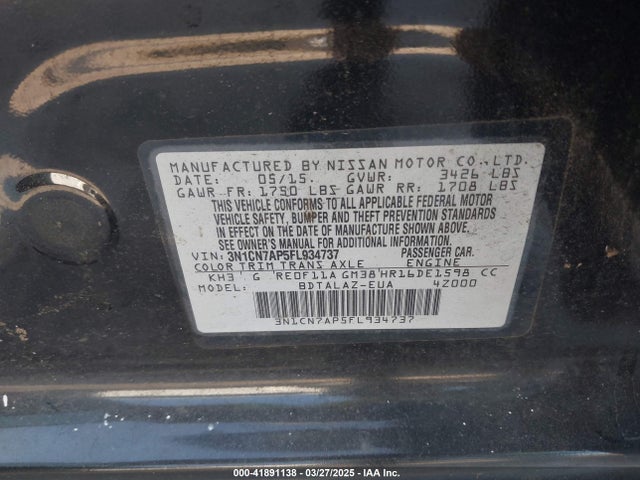 Nissan Versa 1.6 S+ 2015 3N1CN7AP5FL934737 Image 9
