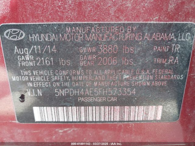 5NPDH4AE5FH573354 Hyundai ELANTRA SE