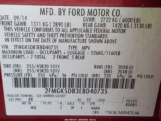 2FMGK5D83EBD40735 Ford Flex Limited